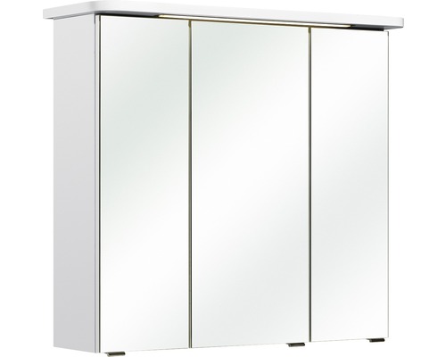 Dulap cu oglindă pelipal Agira, 3 uși, iluminare LED, 72x75 cm, alb lucios, IP 44