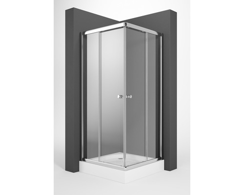 Set cabină de duș pătrată Radaway Premium C900 cu cădiță de duș si sifon, 90x90 cm, sticlă transparentă, profil crom