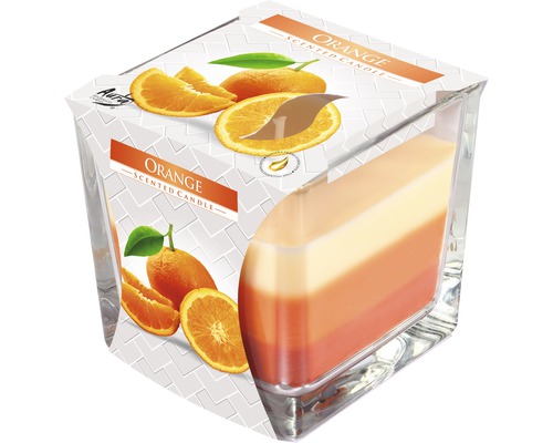 Lumânare parfumată Bispol pahar în trei culori SNK80-63, aromă portocală, durata de ardere 32 h