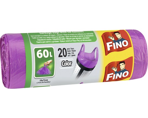 Saci menajeri Fino Color 60L 59x72 cm, cu mânere, rolă 20 bucăți