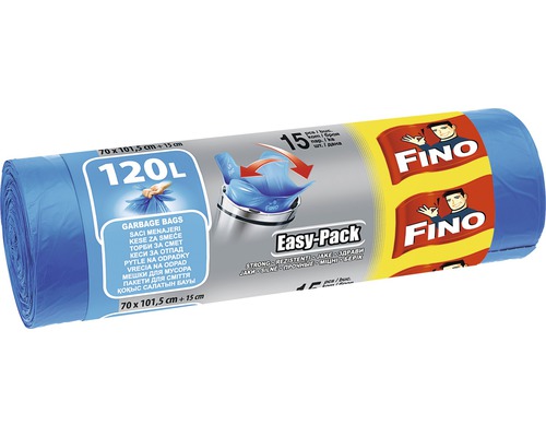Saci menajeri Fino Easypack 120L 70x101,5+15 cm, cu mânere, albastru, rolă 15 bucăți