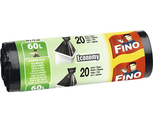 Saci menajeri Fino Economy 60L 59x72 cm, negru, rolă 20 bucăți