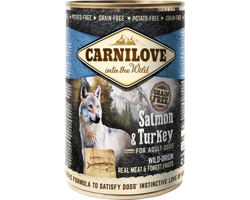 Hrană umedă pentru câini Carnilove Adult cu somon și curcan fără cereale și cartofi 400 g