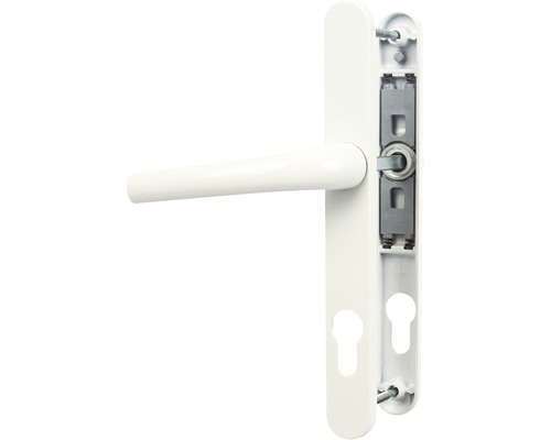 Mânere ușă cu șild Omega 85/230 mm alb, pentru tâmplărie PVC/aluminiu