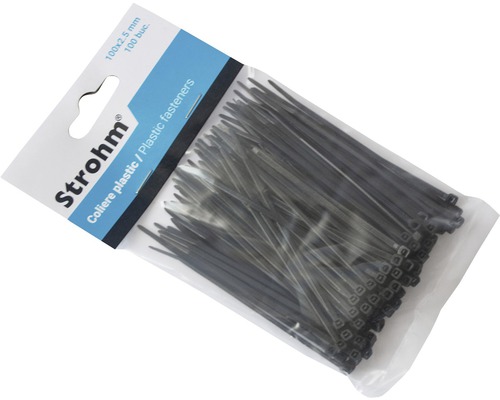 Coliere rapide din plastic Strohm 2,5x100 mm, pachet 100 bucăți, negru