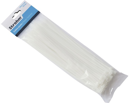 Coliere rapide din plastic Strohm 3,6x250 mm, pachet 100 bucăți, alb