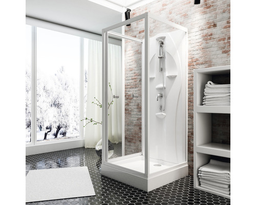 Cabină de duș completă Schulte Juist, 80x80x190 cm, sticlă securizată transparentă, profil alb