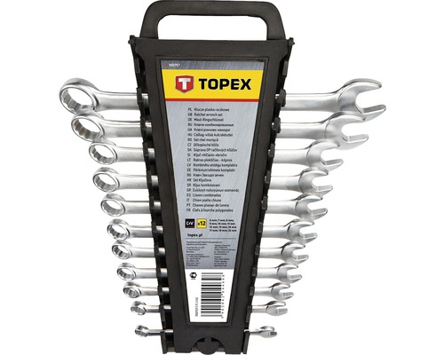 Set chei combinate fixă-inelară Topex 6-22 mm, 12 piese, crom-vanadiu-0