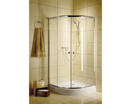 Cabină de duș semirotundă Radaway Classic A, 90x90x185 cm, sticlă securizată Fabric, profil alb