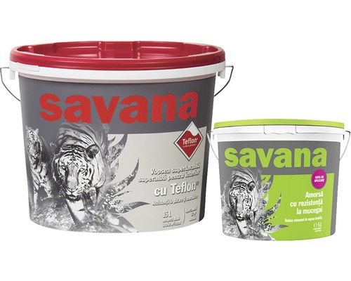 Vopsea superlavabila alba pentru interior Savana cu Teflon 15 l + amorsa 5 l