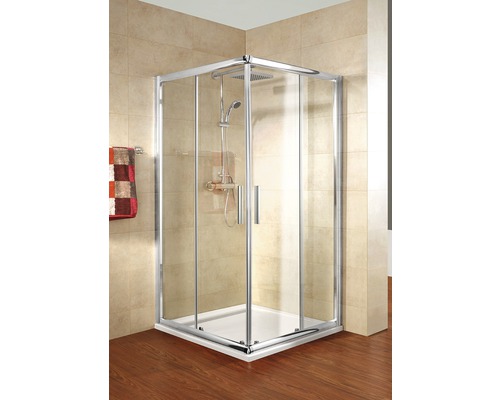 Cabină de duș pătrată Schulte Kristall/Trend, 100x100x185 cm, uși glisante, sticlă securizată transparentă, profil cromat