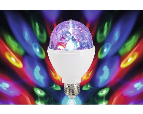 Bec LED RGB Briloner Disco E27 3W, glob A80, auto-rotativ