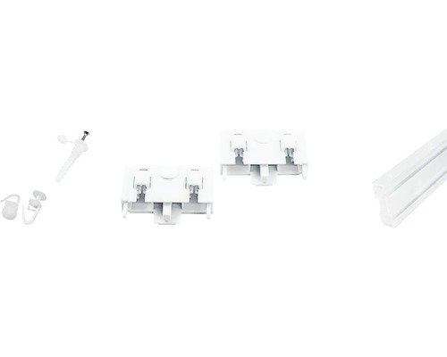 Set șină 2 canale plastic alb 150 cm, include inele, finale și set montaj