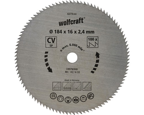 Disc fierăstrău circular Wolfcraft Ø184x2,4x16 mm 100 dinți-0