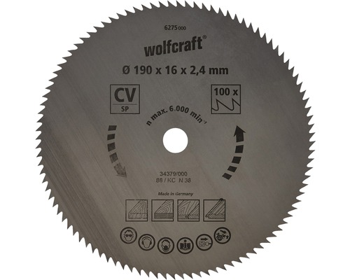 Disc fierăstrău circular Wolfcraft Ø190x2,4x16 mm 100 dinți-0