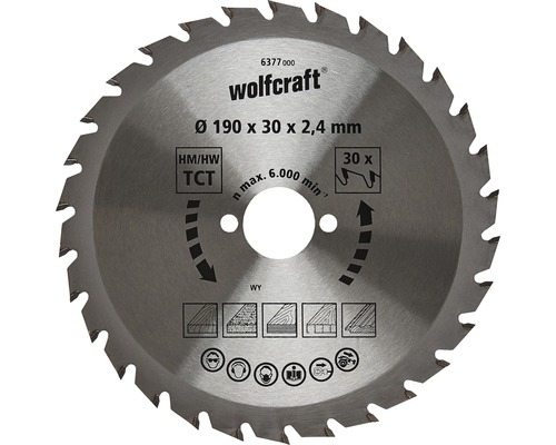 Disc fierăstrău circular Wolfcraft Ø190x2,4x30 mm 30 dinți-0