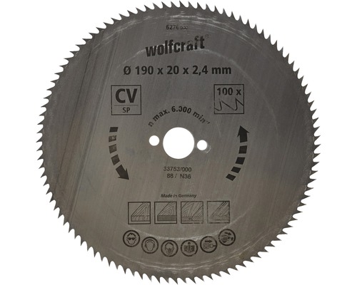 Disc fierăstrău circular Wolfcraft Ø190x2,4x20 mm 100 dinți-0