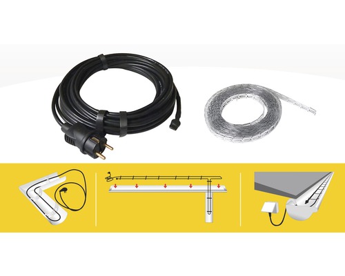 Cablu degivrare jgheaburi/burlane, inclusiv ștecăr și termostat, 1500 W, 50 m, 230 V
