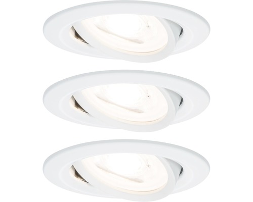 Spoturi încastrabile mobile Nova GU10 6,5W Ø84 mm, becuri LED cu 3 trepte de instensitate incluse, alb mat, pachet 3 bucăți