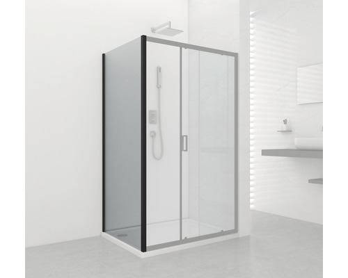 Perete lateral duș Sanotechnik Elite Black, 90x195 cm, sticlă securizată transparentă, profil negru mat