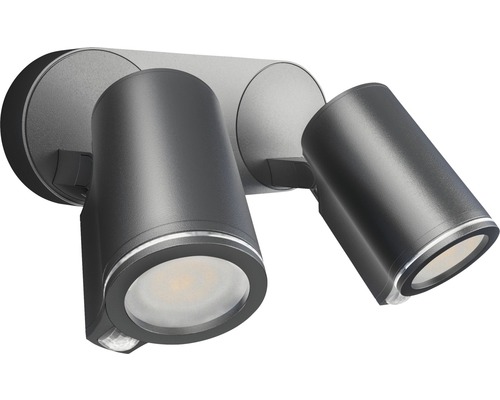 Proiectoare spot Steinel Duo GU10 2x7,47W, becuri LED incluse, senzori de mișcare individuali, pentru exterior IP44, antracit