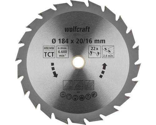 Disc fierăstrău circular Wolfcraft Ø184x2,4x16 mm 22 dinți-0