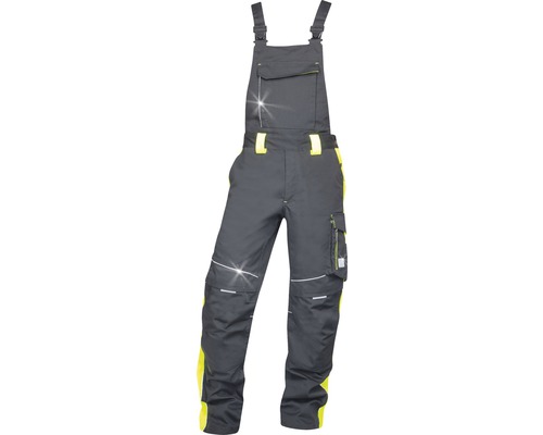 Pantaloni de lucru cu pieptar Ardon Neon din bumbac + poliester negru/galben, mărimea 48