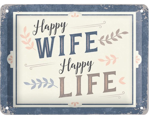 Tablou metalic decorativ Happy Wife 15x20 cm