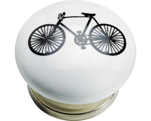 Buton pentru mobilă Hettich Colours & Kids Ø40 mm, ceramică albă/imagine bicicletă-0