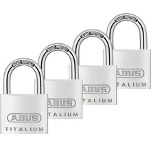 Lacăte aluminiu Abus Titalium 40mm, belciug Ø6,5mm, pachet 4 bucăți, 5 chei-thumb-0