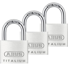 Lacăte aluminiu Abus Titalium 40mm, belciug Ø6,5mm, pachet 3 bucăți, 4 chei-thumb-0
