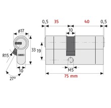 Cilindru de siguranță dublu Abus D10NPA 35/40 mm, 5 chei, protecție anti-găurire-thumb-4