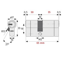 Cilindru de siguranță dublu Abus D45N 30/35 mm, 5 chei, protecție anti-găurire-thumb-2
