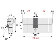 Cilindru de siguranță dublu Abus D45N 30/40 mm, 5 chei, protecție anti-găurire-thumb-2