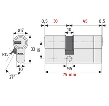 Cilindru de siguranță dublu Abus D45N 30/45 mm, 5 chei, protecție anti-găurire-thumb-2