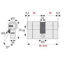 Cilindru de siguranță dublu Abus D45N 35/35 mm, 5 chei, protecție anti-găurire-thumb-2