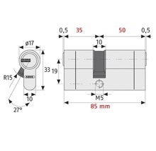 Cilindru de siguranță dublu Abus D45N 35/50 mm, 5 chei, protecție anti-găurire-thumb-2