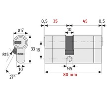 Cilindru de siguranță dublu Abus D45N 35/45 mm, 5 chei, protecție anti-găurire-thumb-2
