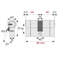 Cilindru de siguranță dublu Abus D45N 40/40 mm, 5 chei, protecție anti-găurire-thumb-2