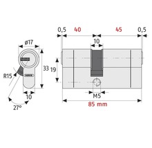 Cilindru de siguranță dublu Abus D45N 40/45 mm, 5 chei, protecție anti-găurire-thumb-2