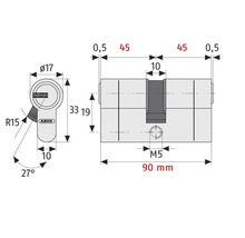 Cilindru de siguranță dublu Abus D45N 45/45 mm, 5 chei, protecție anti-găurire-thumb-2