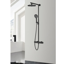 Sistem de duș cu termostat AVITAL Topino, duș fix Ø22,5 cm, pară duș 3 funcții, furtun duș 1,5m, negru-thumb-1