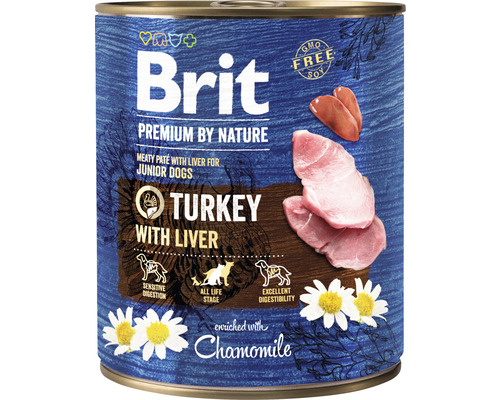 Hrană umedă pentru câini Brit Premium by Nature Junior cu curcan și ficat fără cereale 800 g