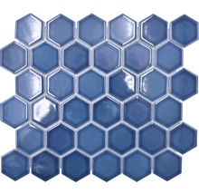 Mozaic HX 530 hexagon albastru verde lucios 32,5x28,1 cm-thumb-0