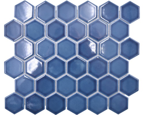 Mozaic HX 530 hexagon albastru verde lucios 32,5x28,1 cm-0