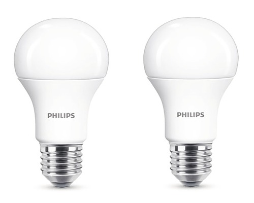 Becuri LED Philips E27 13W 1521 lumeni, glob mat A60, lumină caldă, 2 bucăți