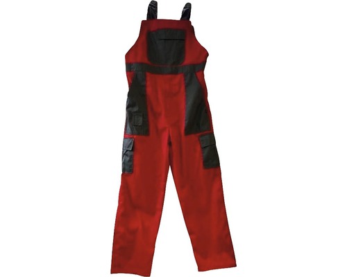 Pantaloni de lucru cu pieptar DCT Asimo din bumbac + poliester roșu/gri, mărimea 46-0