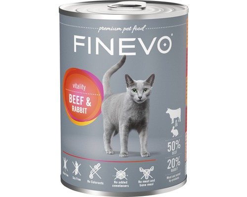 Hrană umedă pentru pisici FINEVO Vitality cu vită și iepure, 1 pachet 6x400 g-0