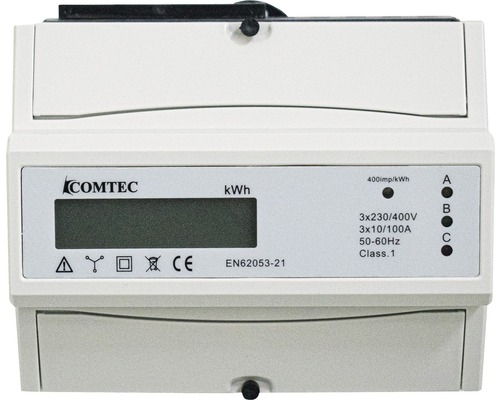Contor electronic trifazat Comtec 3x 10/100A, 7 module, pentru tablouri electrice cu șină DIN-0