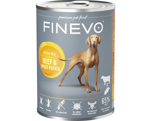 Hrană umedă pentru câini FINEVO Active cu vită și cartof dulce 800 g